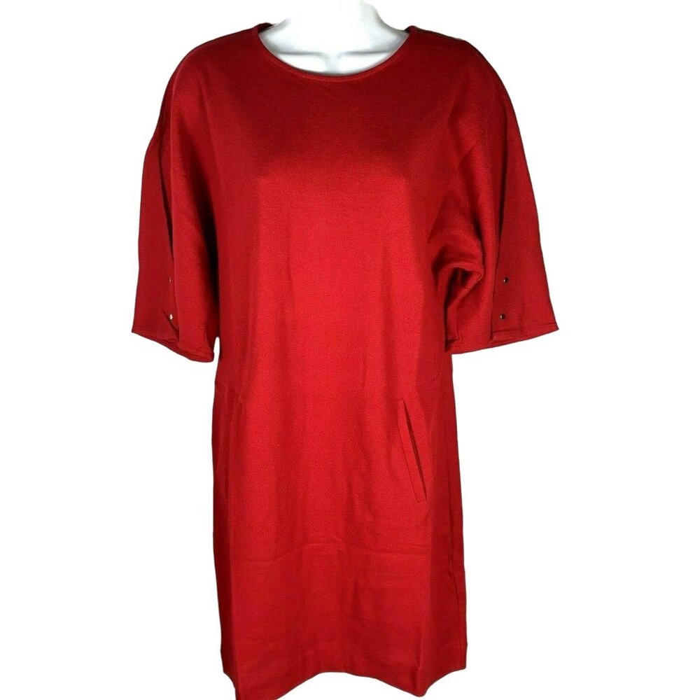 Joan Vass Women's Shift Dress Cotton Pique with Snap Sleeve Size XS